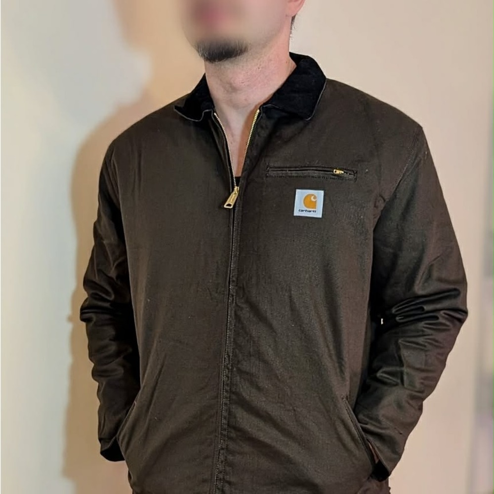 Carhartt Brown Work Jacket with Black Corduroy Collar